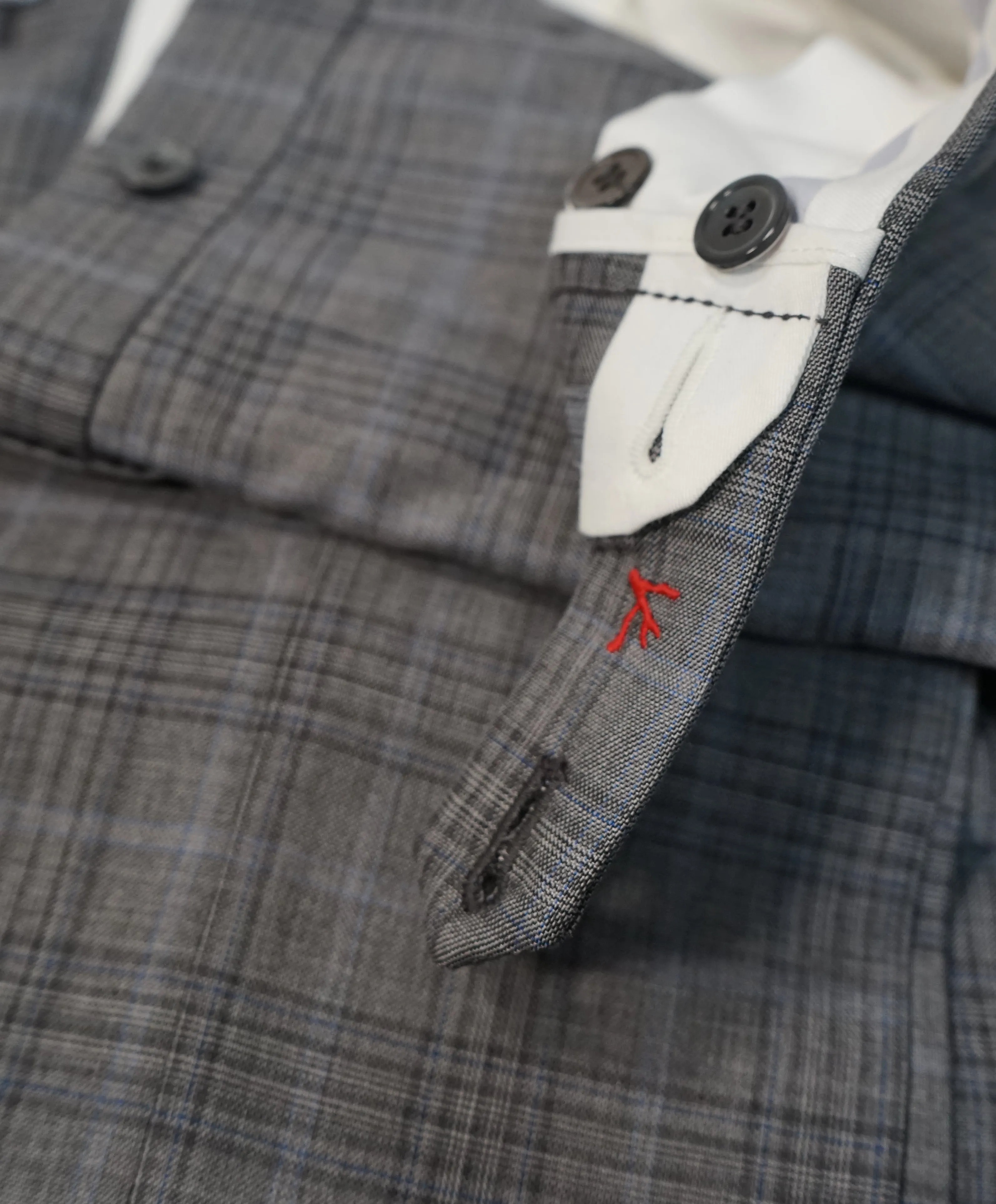 ISAIA - Gray & Blue Multi Check Plaid Dress Pants - 40W