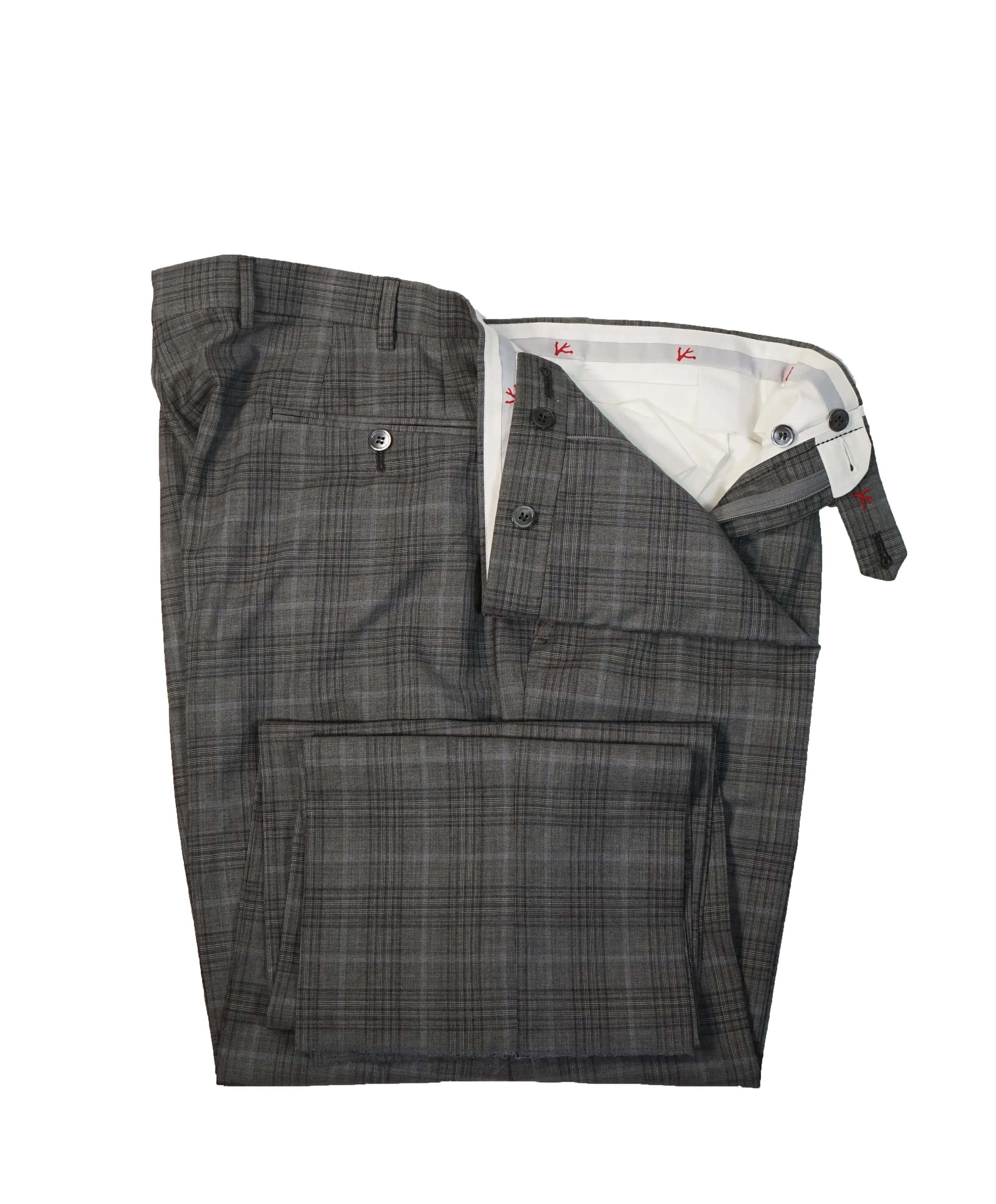 ISAIA - Gray & Blue Multi Check Plaid Dress Pants - 40W