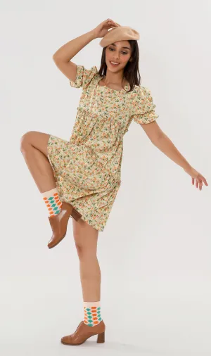JADE Tiered Puff-Sleeve Dress (Pastel Green)