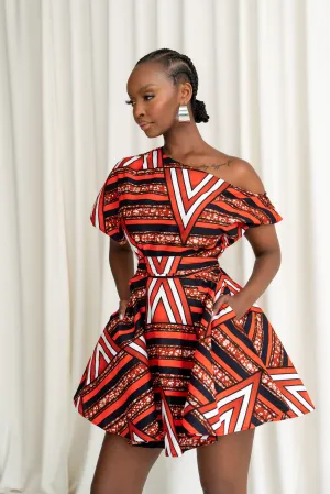 JUNO African Print One-shoulder Mini Dress