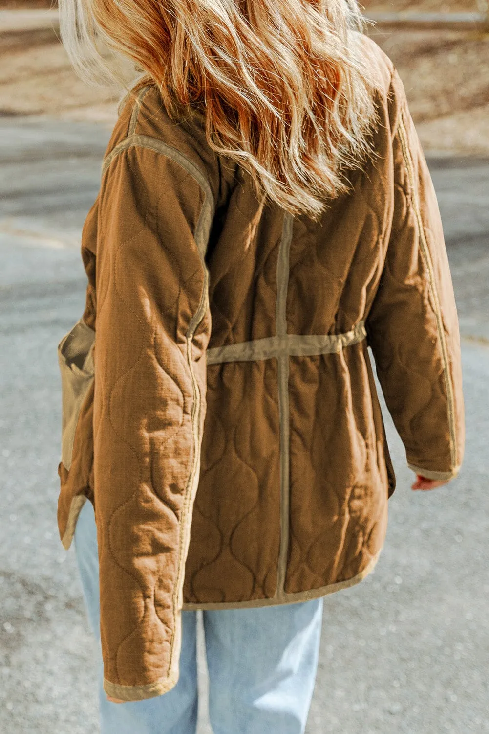 KaleaBoutique Stitching Quilted Drawstring Jacket