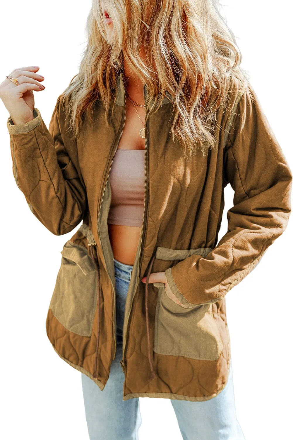 KaleaBoutique Stitching Quilted Drawstring Jacket