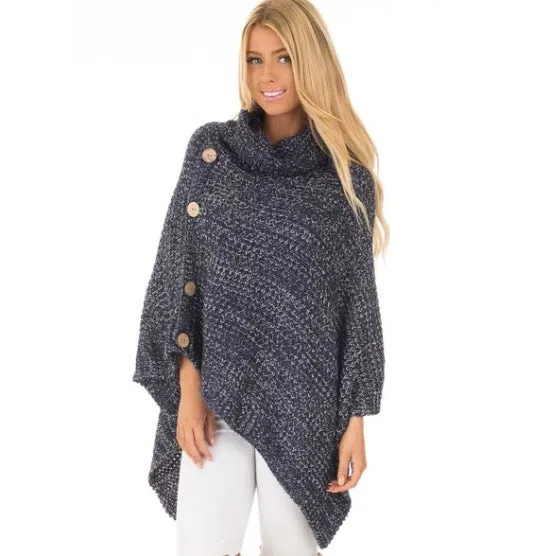 Knitted Turtleneck Cloak Winter Sweater