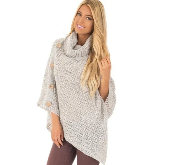 Knitted Turtleneck Cloak Winter Sweater