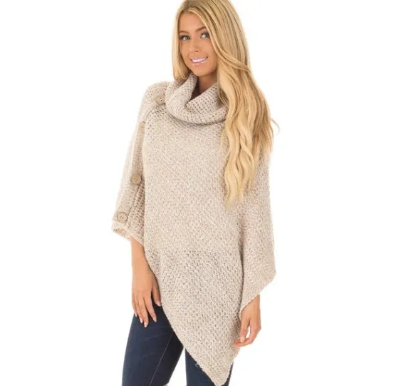 Knitted Turtleneck Cloak Winter Sweater