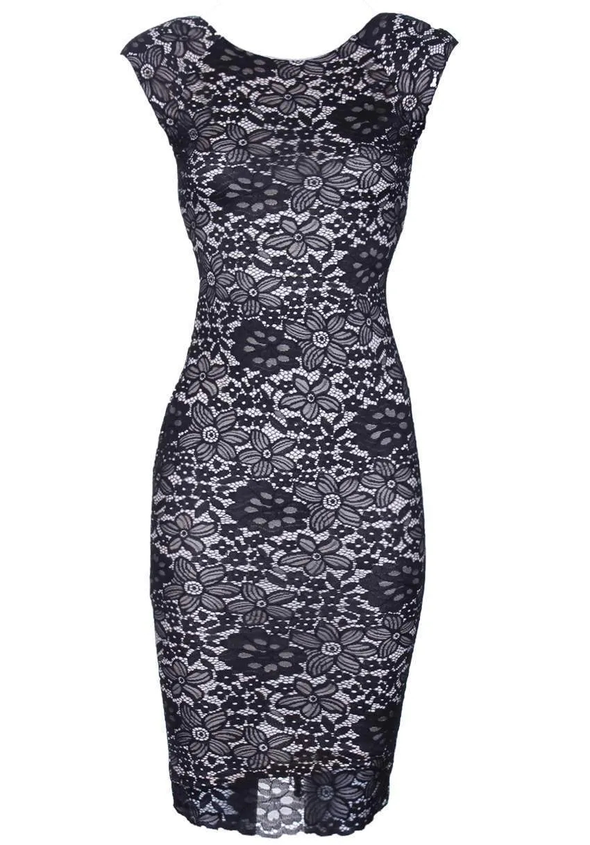 Lace Black/Nude Midi Dress