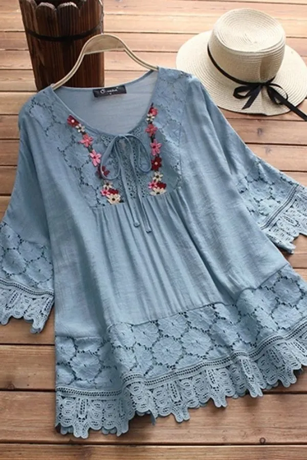 Lace Hem Half Sleeve Blouse