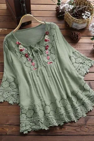 Lace Hem Half Sleeve Blouse