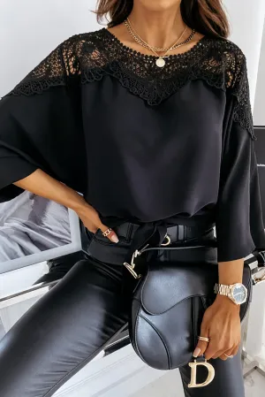 Lace Splicing Tie Knot Bell Sleeve Blouse
