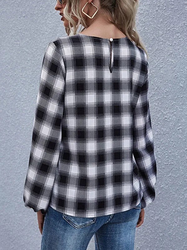 Lace-Up Checked Blouse