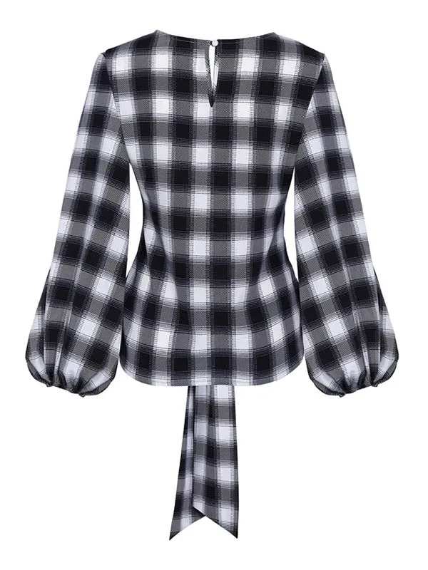 Lace-Up Checked Blouse
