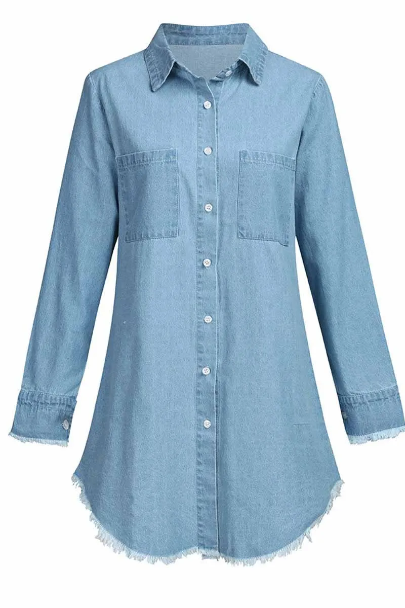 Loose Button Design 4 Colors Denim Dress