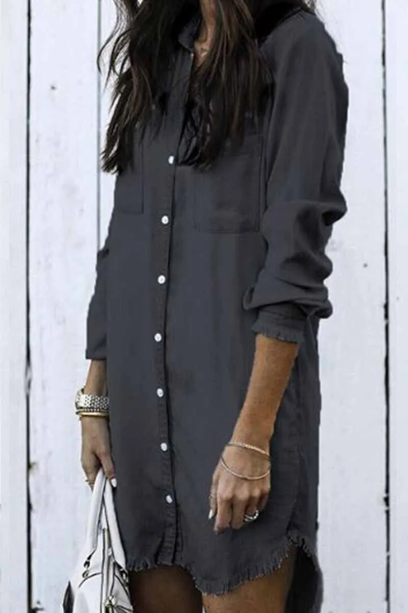 Loose Button Design 4 Colors Denim Dress
