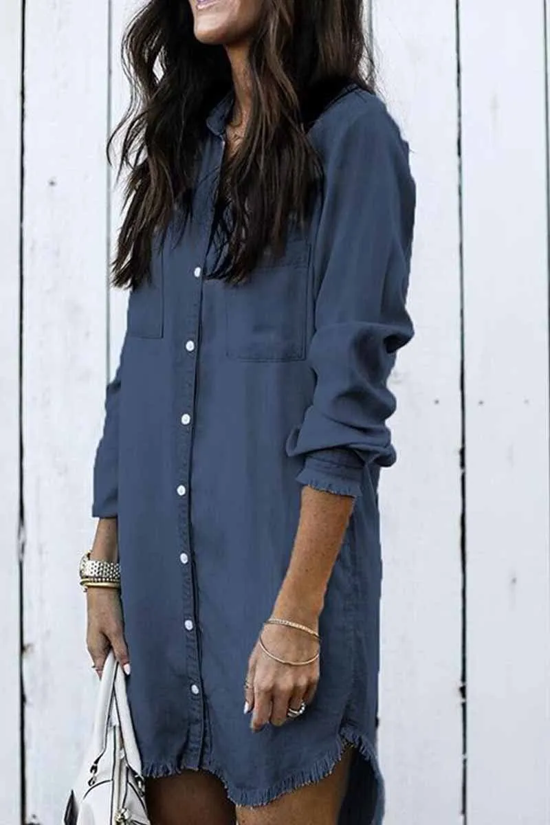 Loose Button Design 4 Colors Denim Dress