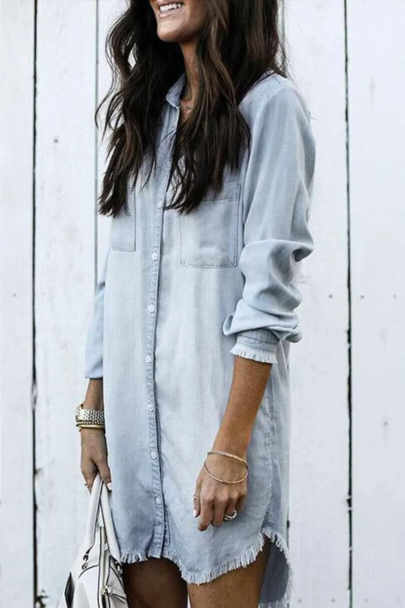 Loose Button Design 4 Colors Denim Dress