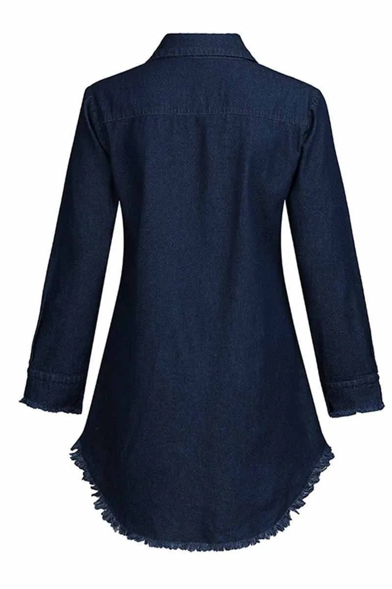 Loose Button Design 4 Colors Denim Dress