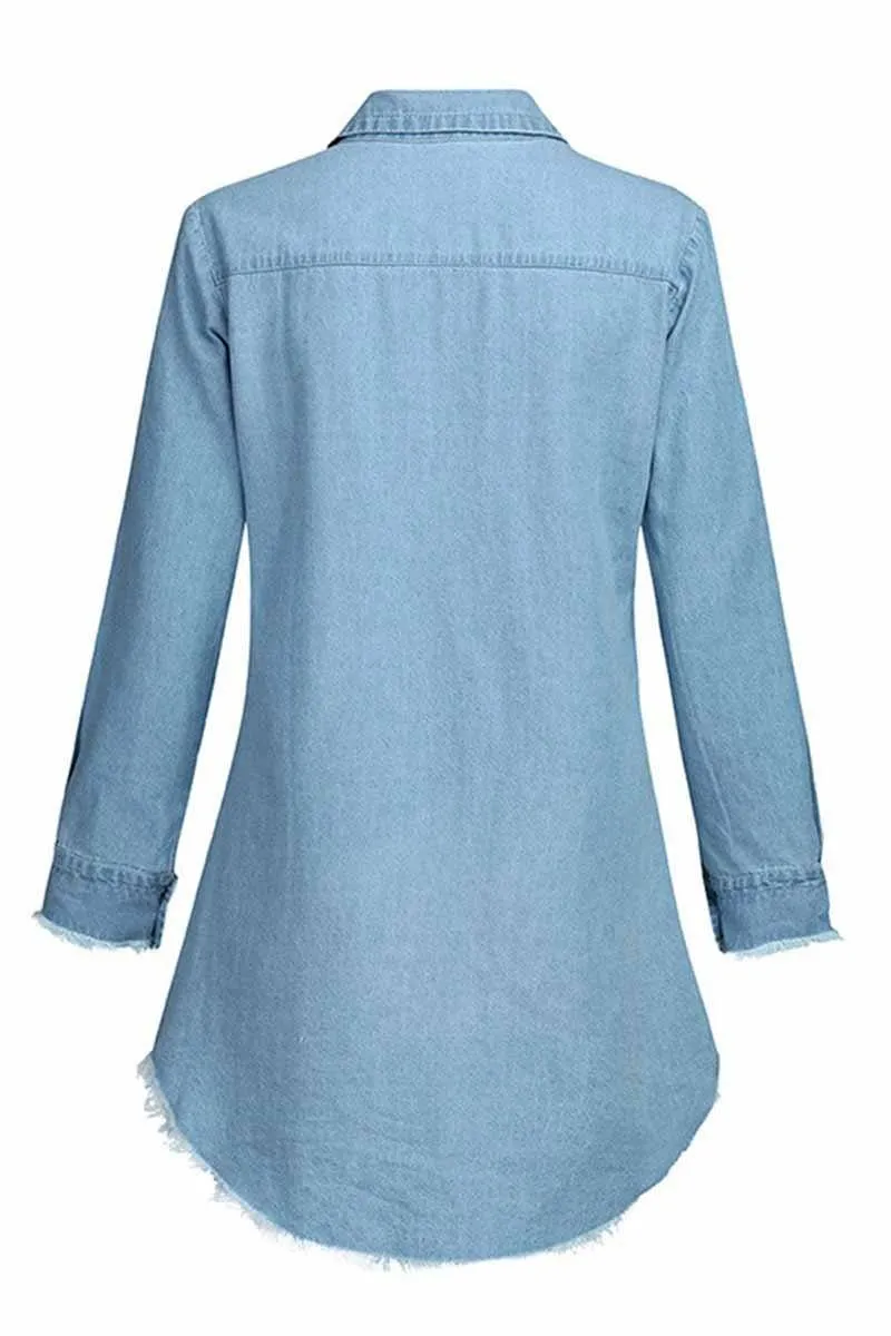 Loose Button Design 4 Colors Denim Dress
