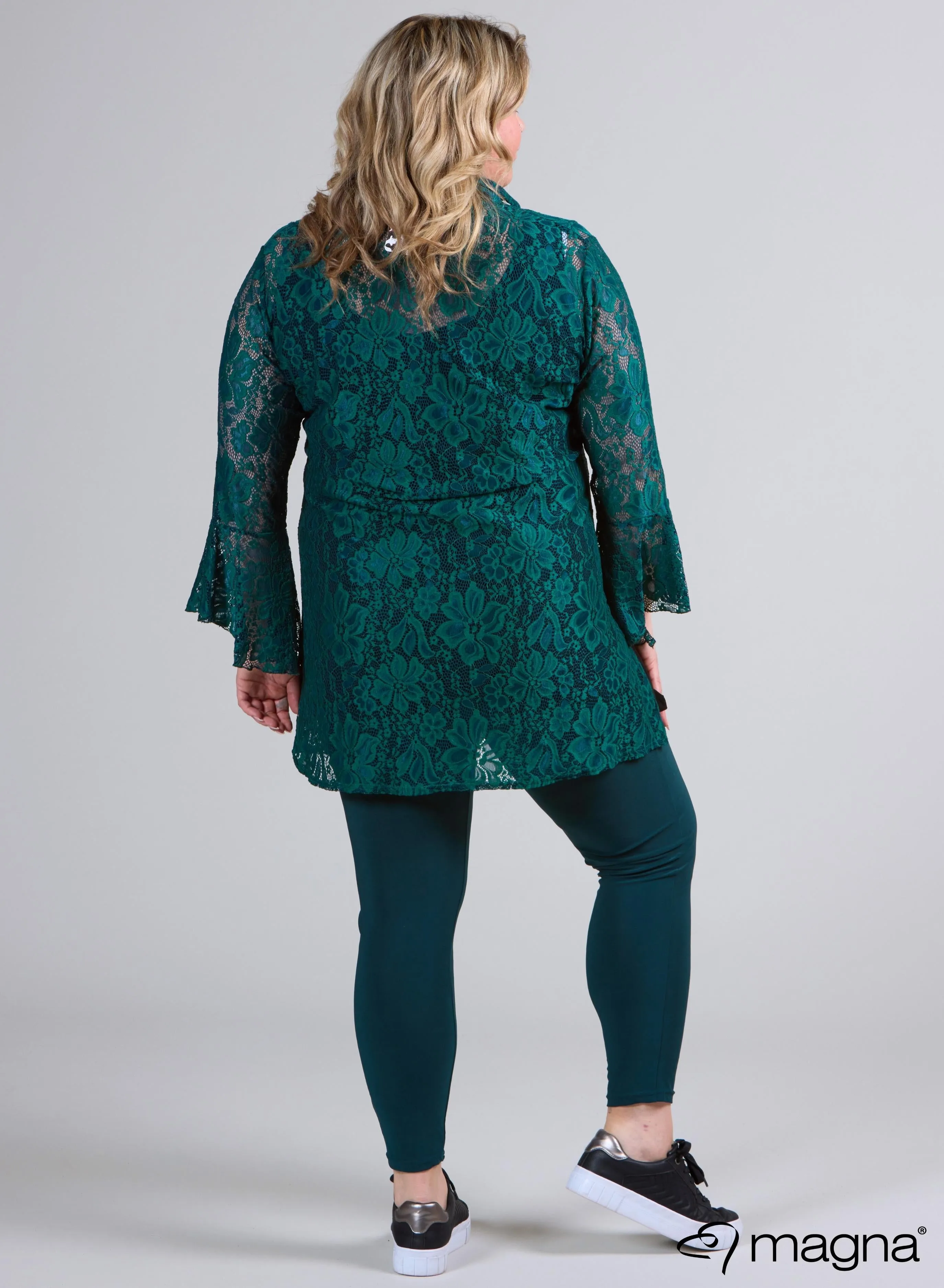 Magna Long Lace Buttoned Blouse Bottle Green