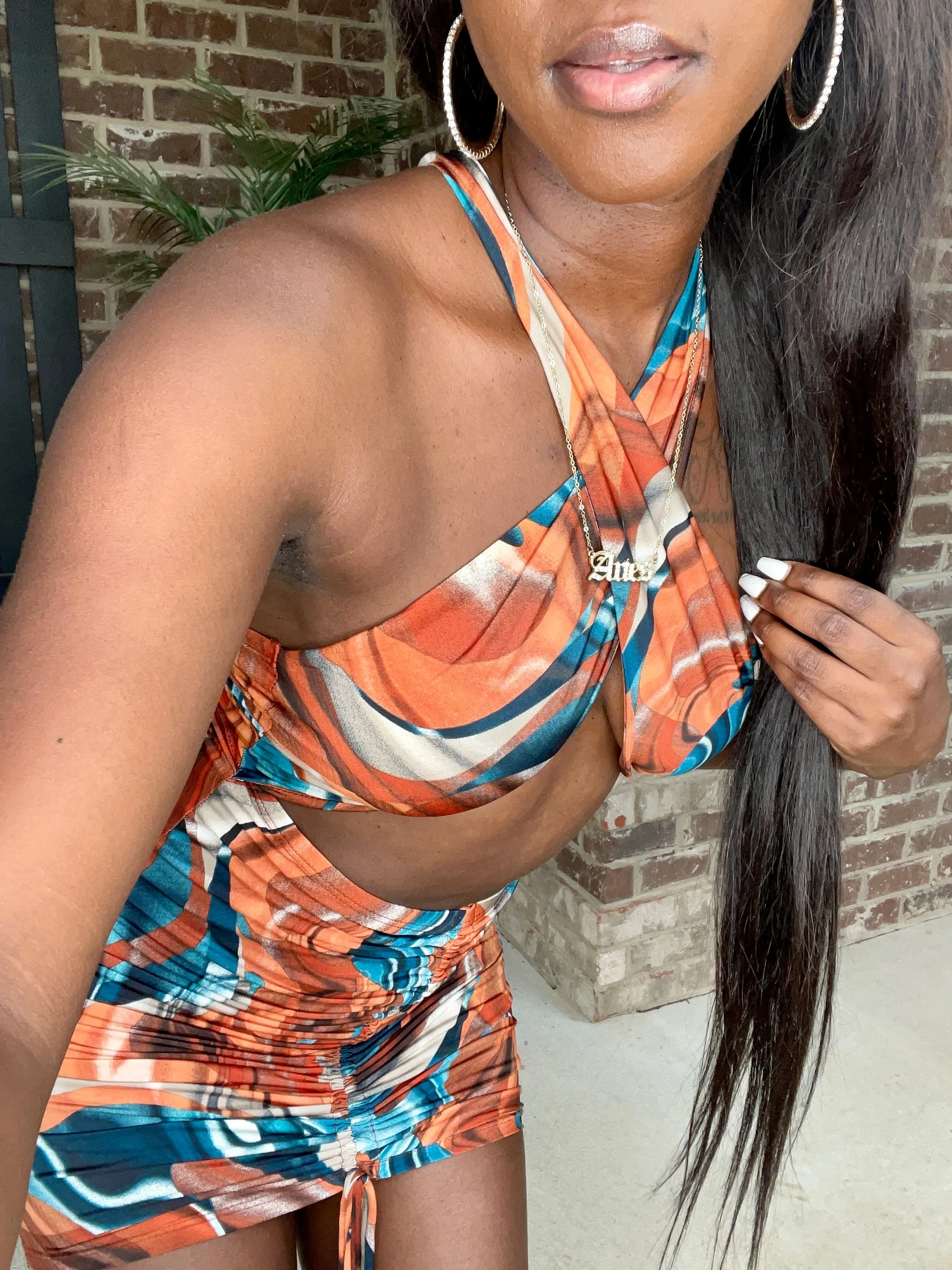 Main Attraction Abstract Mini Dress | Orange Multi