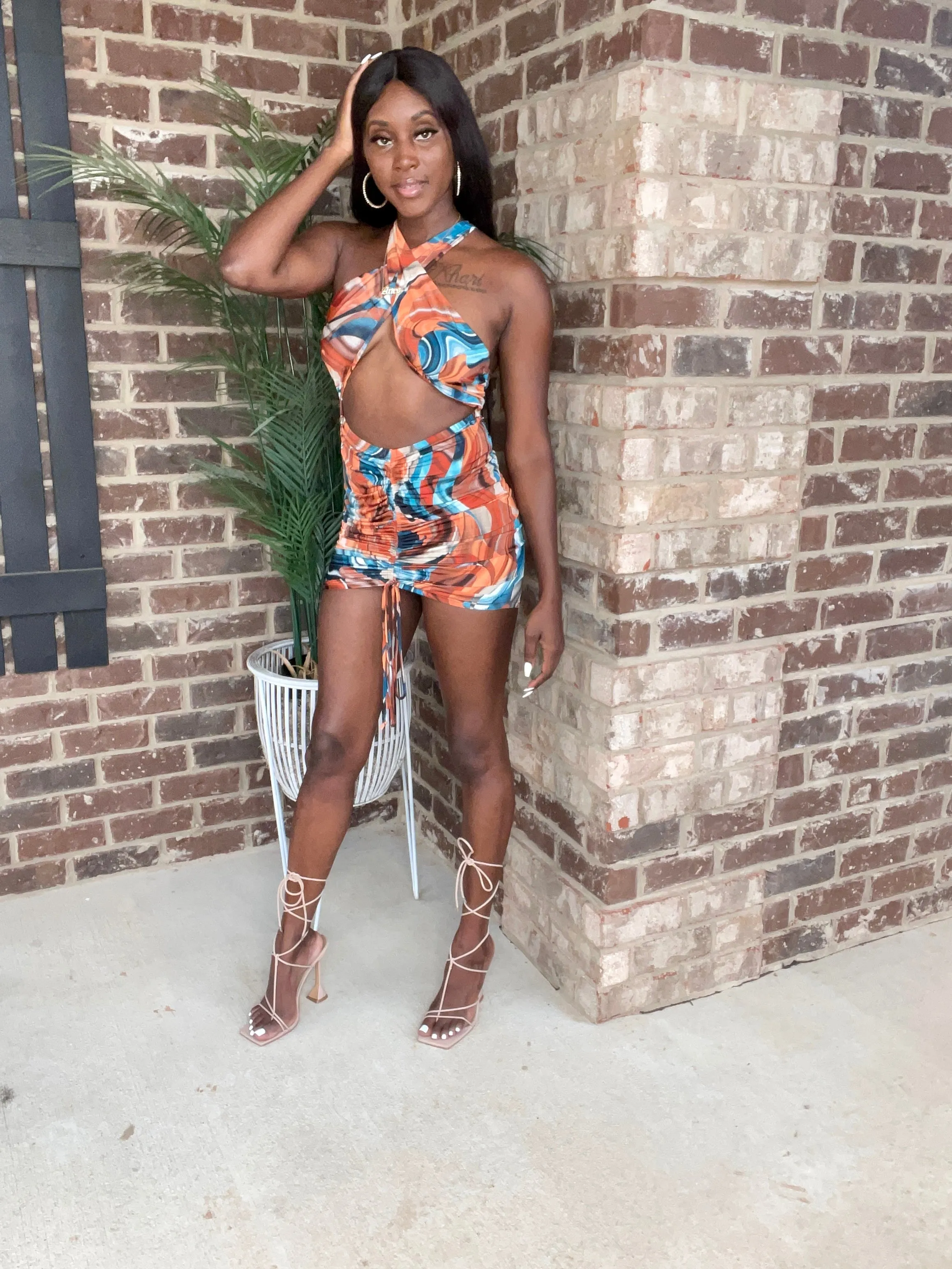 Main Attraction Abstract Mini Dress | Orange Multi