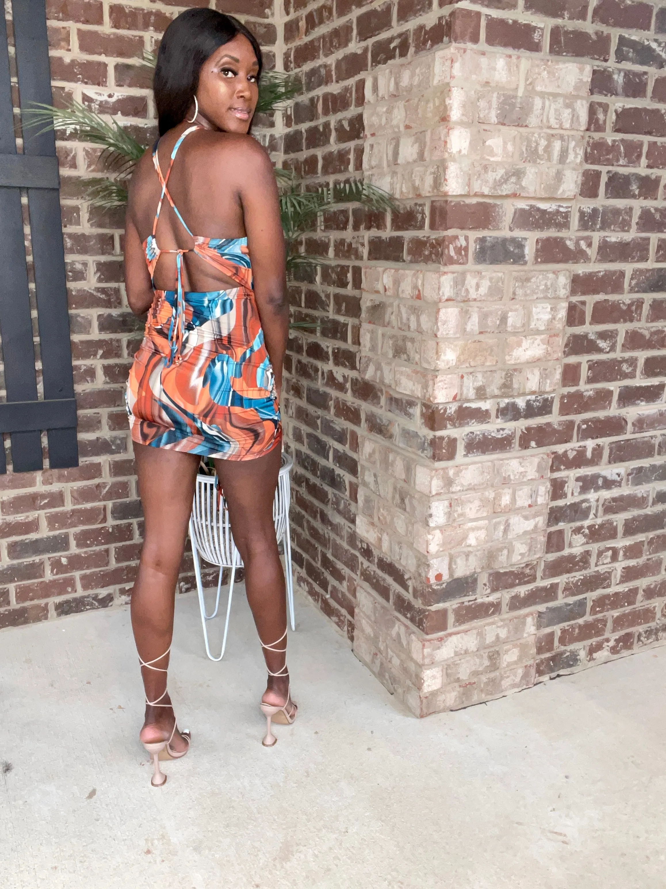 Main Attraction Abstract Mini Dress | Orange Multi