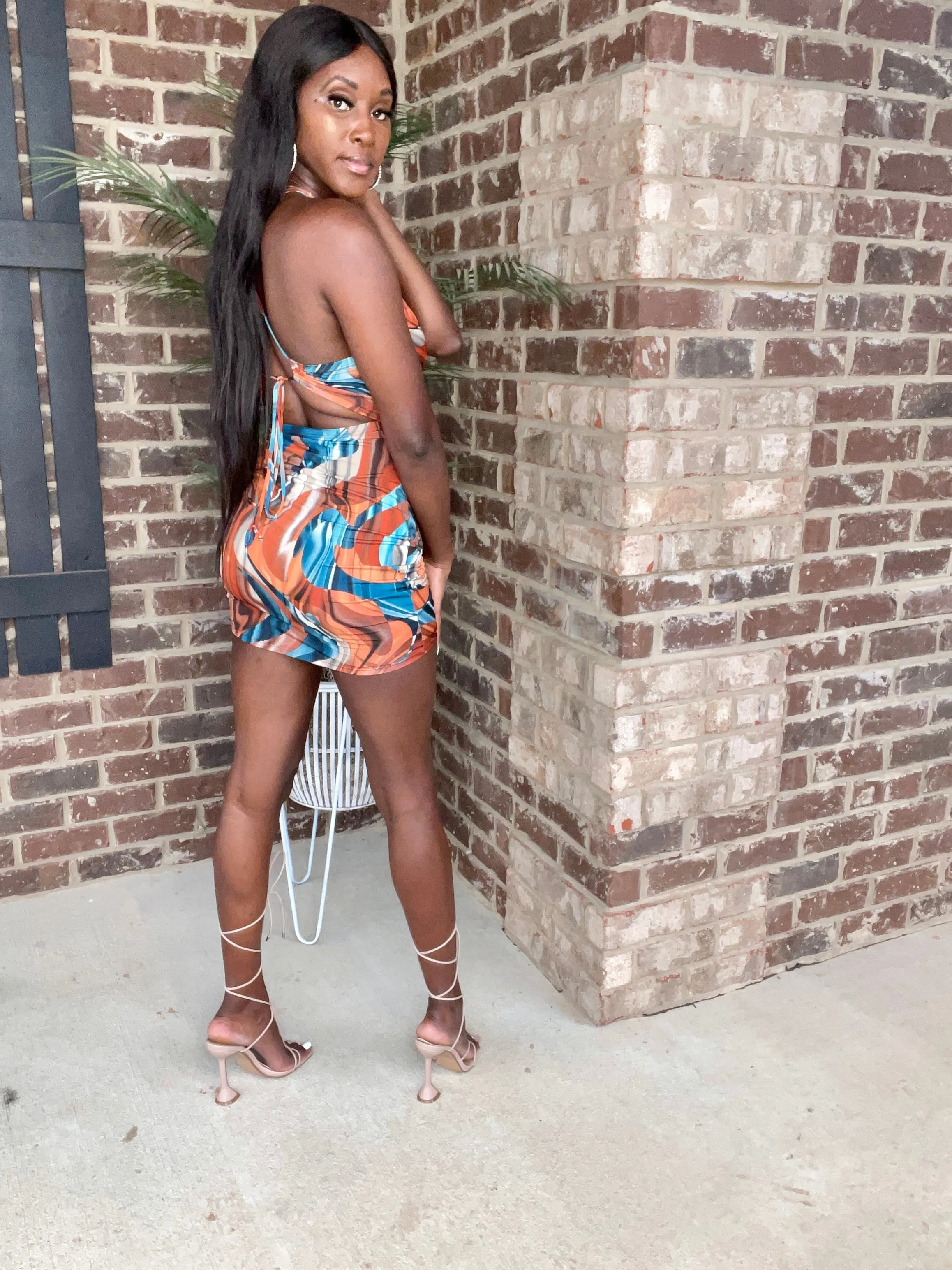 Main Attraction Abstract Mini Dress | Orange Multi