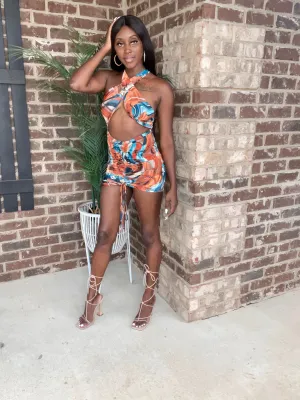 Main Attraction Abstract Mini Dress | Orange Multi