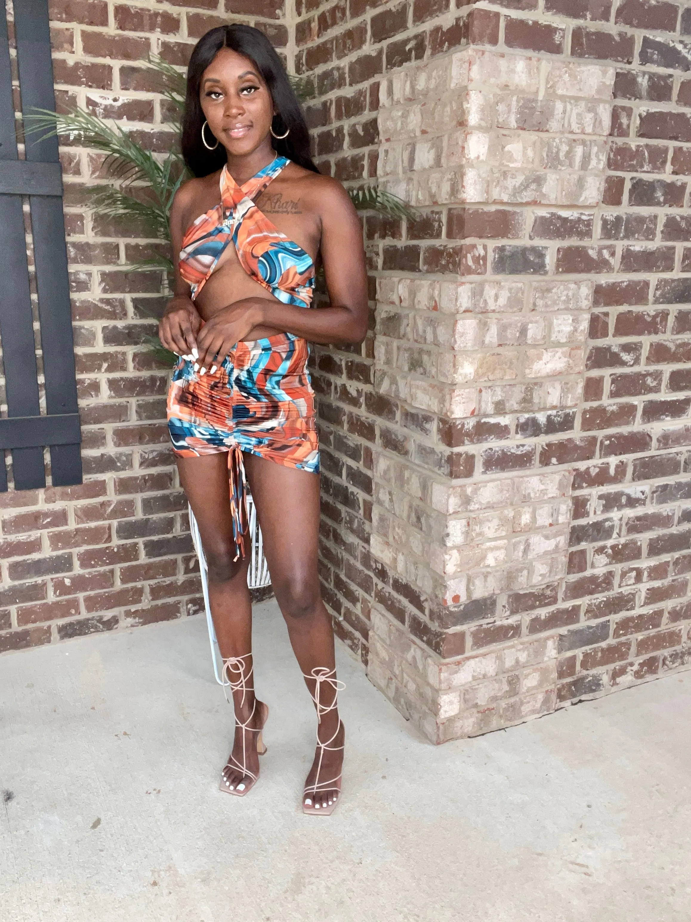 Main Attraction Abstract Mini Dress | Orange Multi