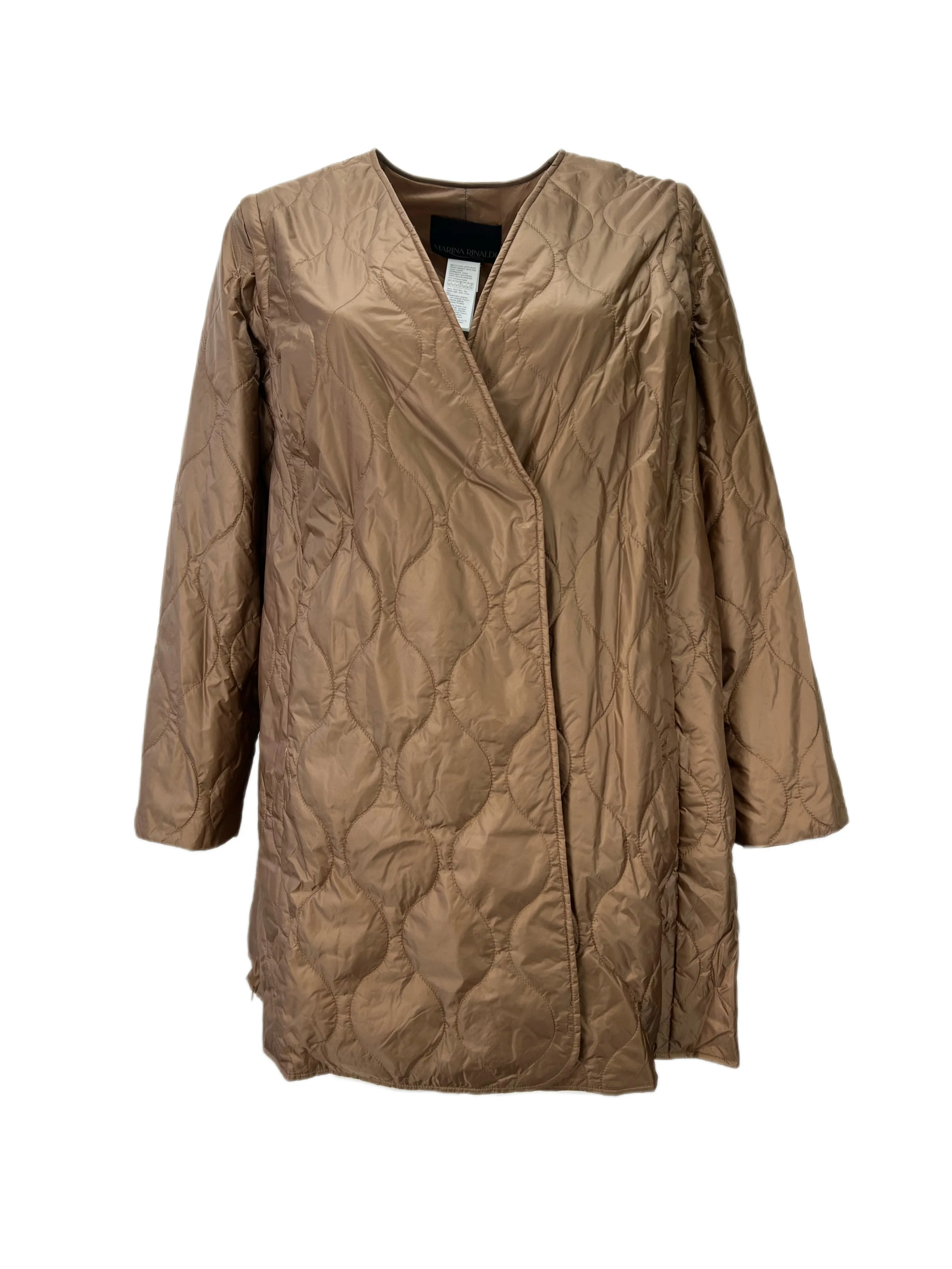 Marina Rinaldi Women's Brown Panda Removable Sleeve Quilted Jacket NWT