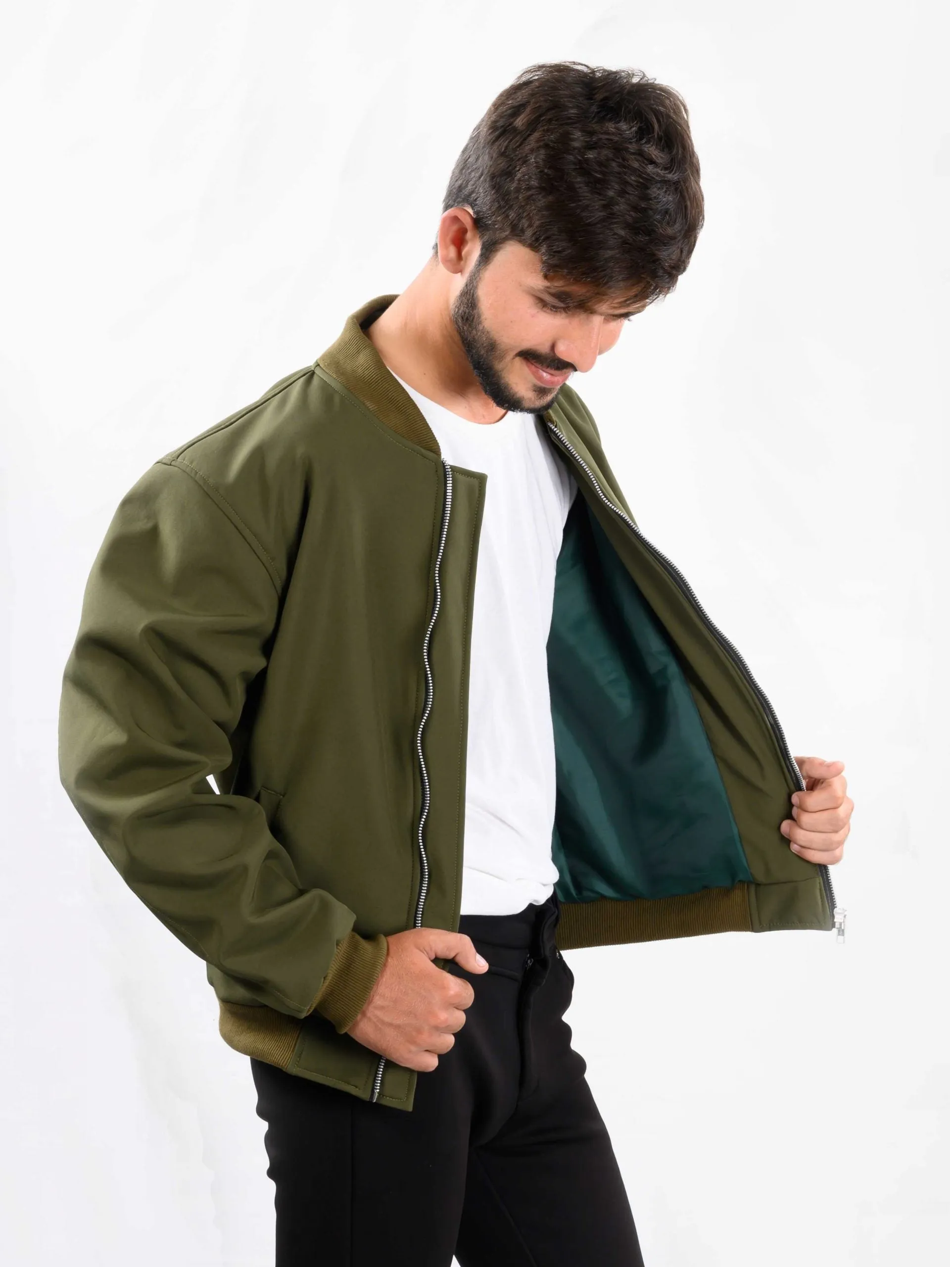 Men Olive Bomber Jacket