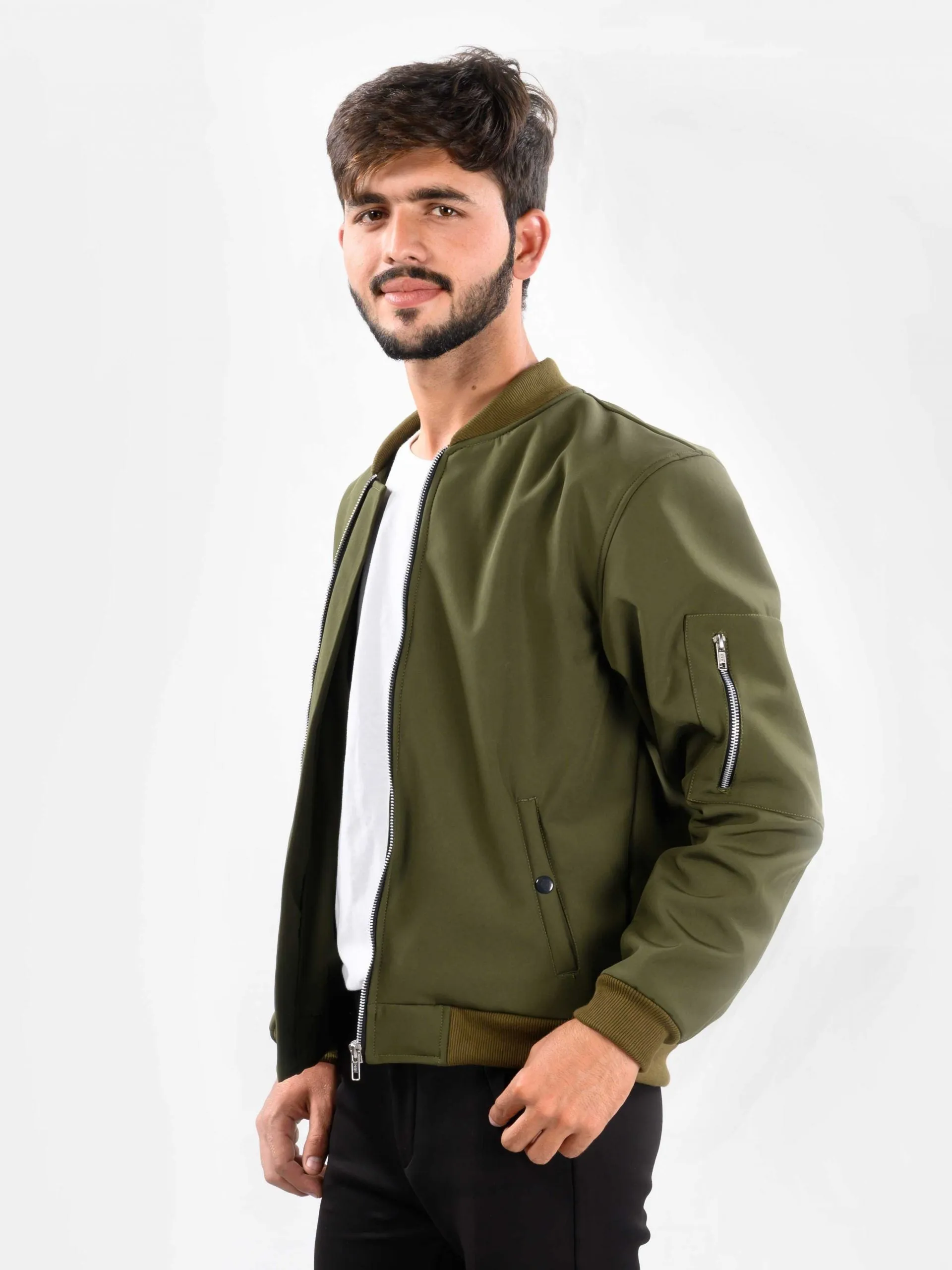 Men Olive Bomber Jacket