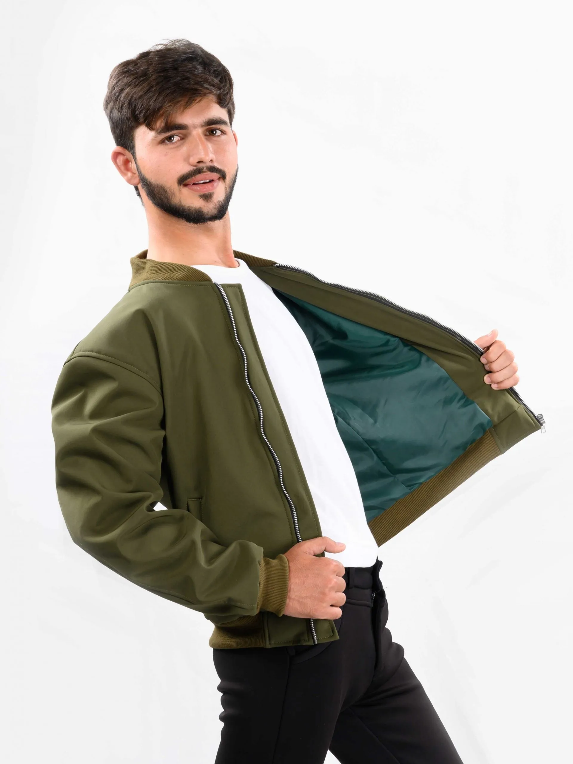 Men Olive Bomber Jacket