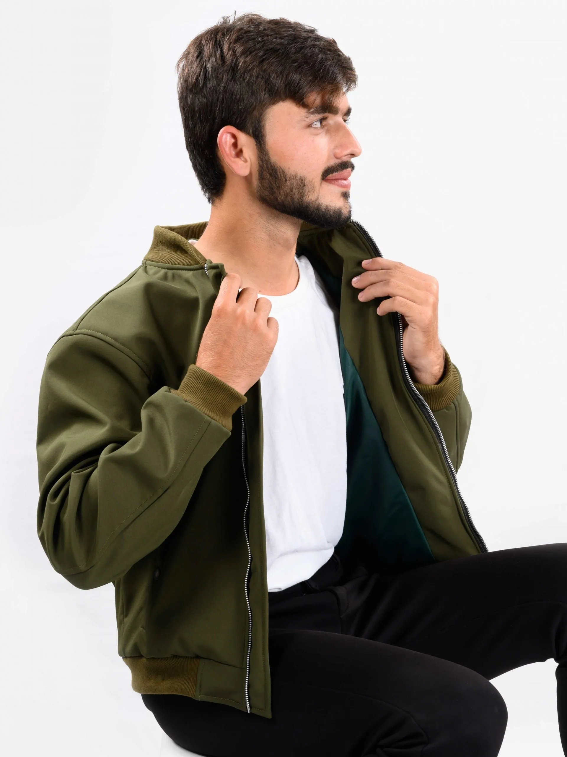 Men Olive Bomber Jacket
