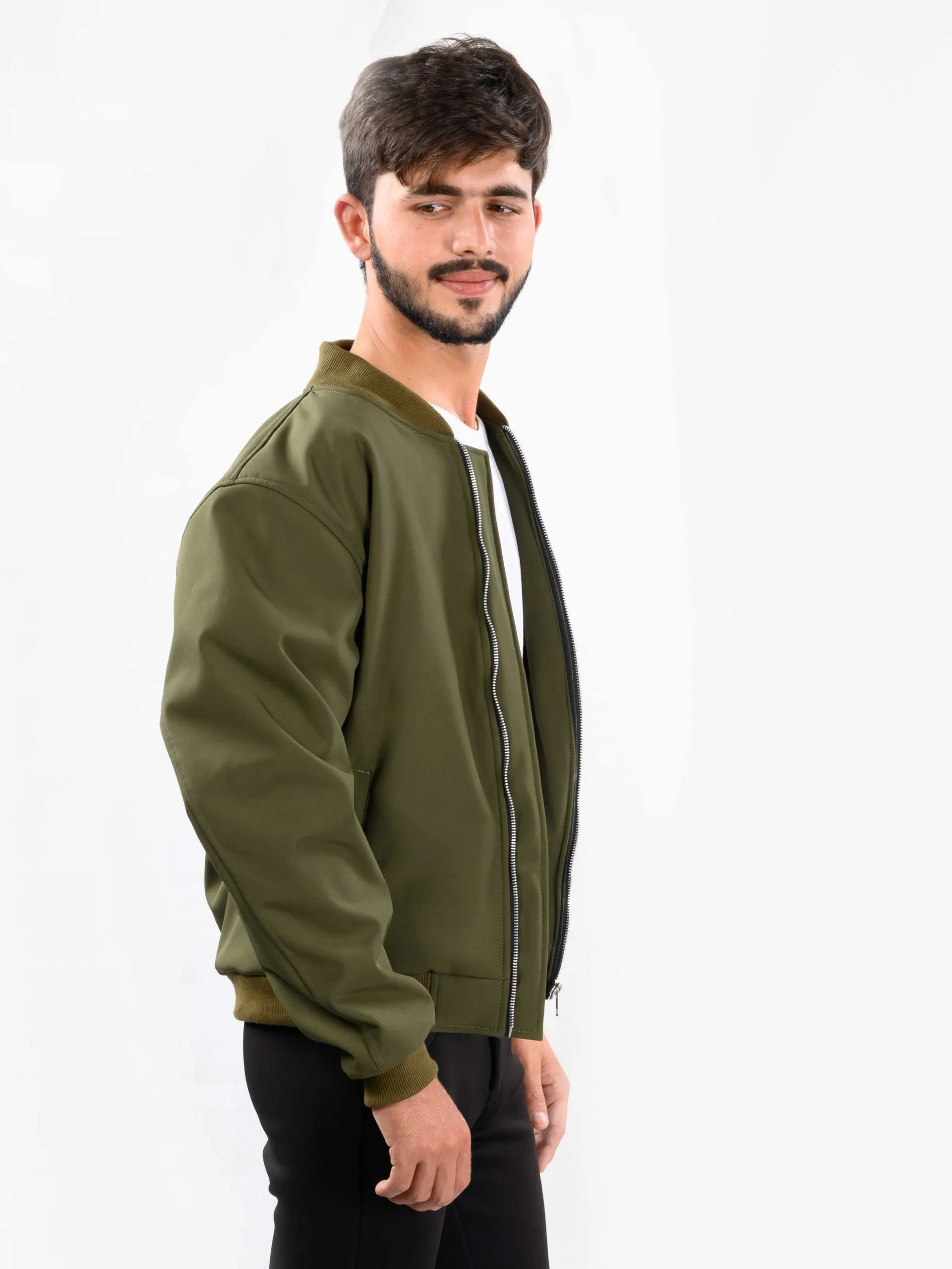 Men Olive Bomber Jacket