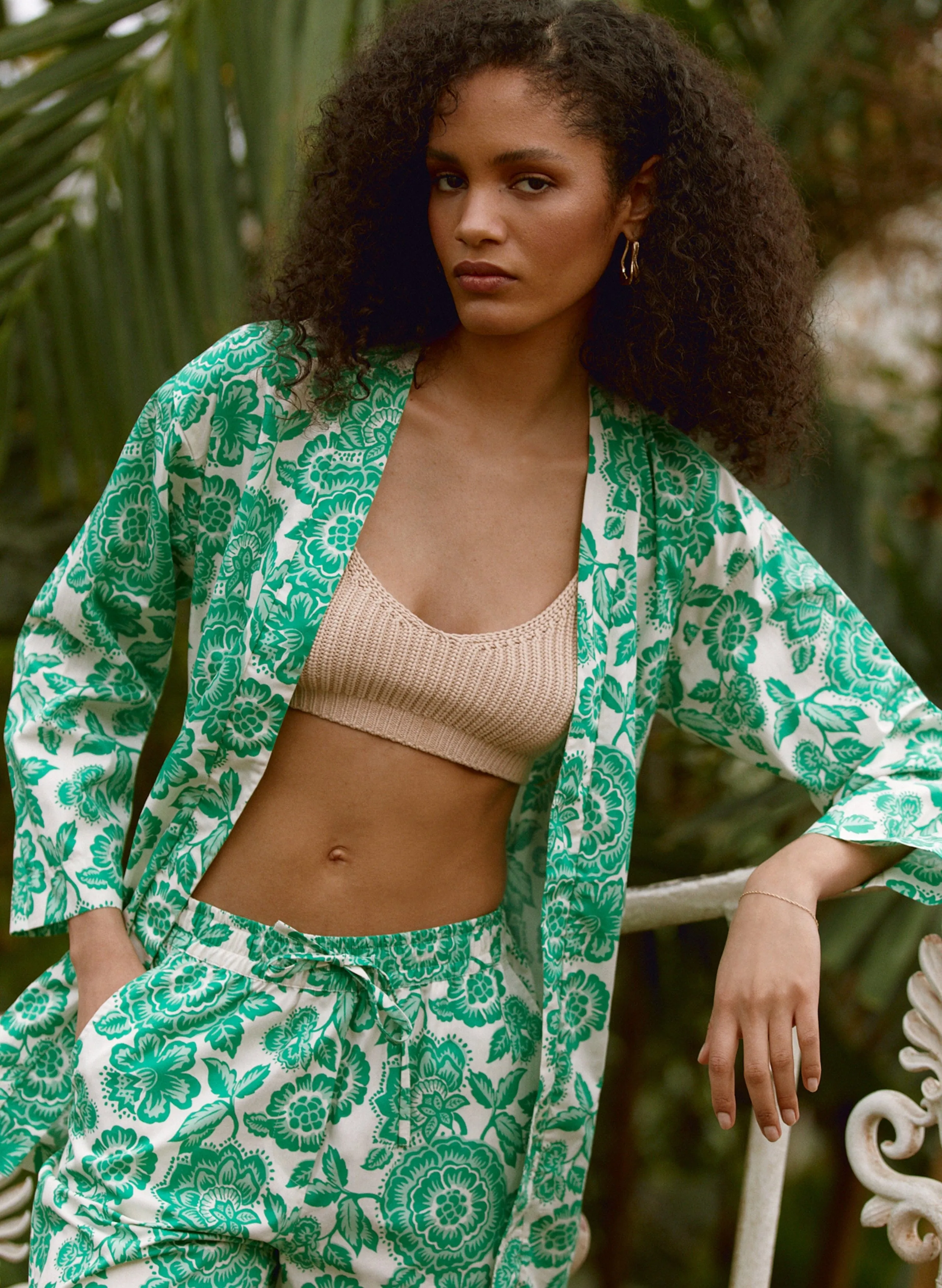 Montserrat Organic Cotton Floral Kimono | Green Florence Print