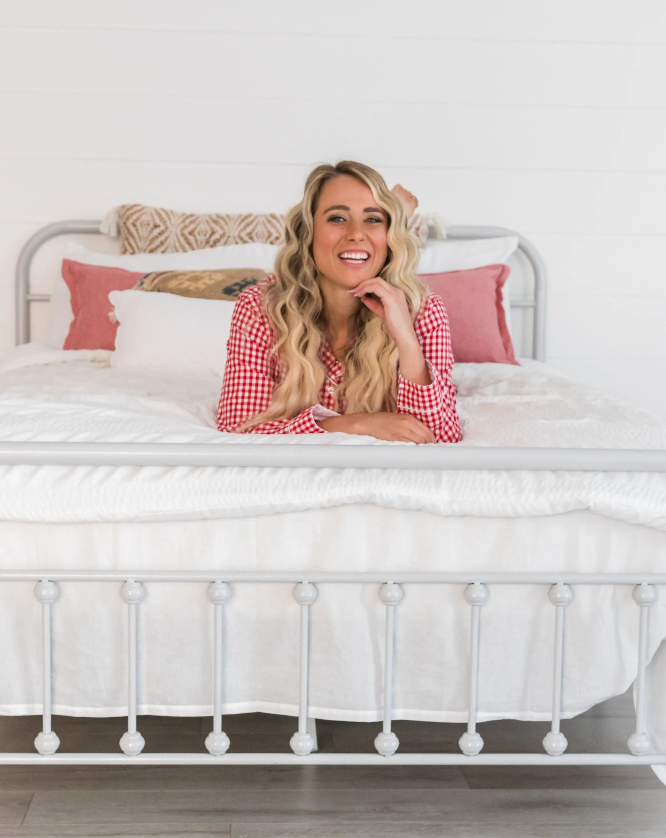Myra Red Gingham Women's Long Sleeve Shirt & Pajama Set