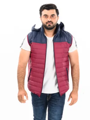 Navy Blue/Red Sleeveless Puffer Gilet Jacket
