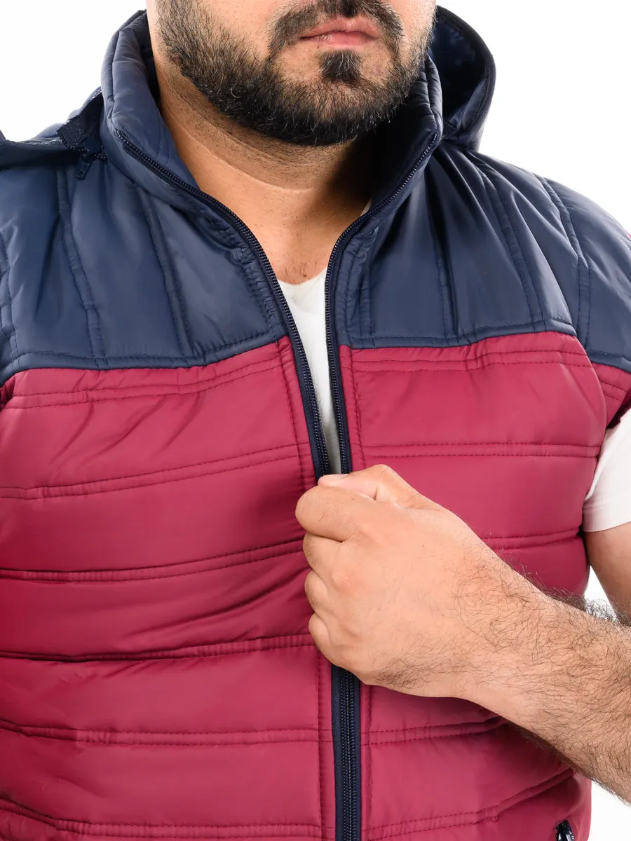 Navy Blue/Red Sleeveless Puffer Gilet Jacket