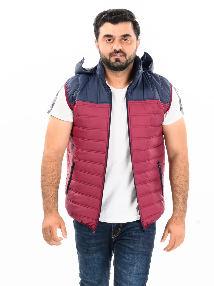 Navy Blue/Red Sleeveless Puffer Gilet Jacket