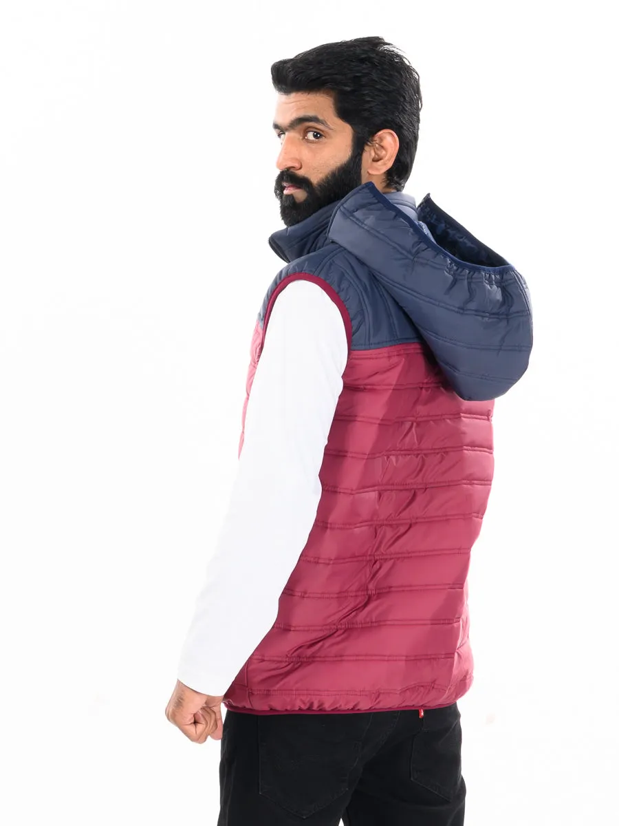 Navy Blue/Red Sleeveless Puffer Gilet Jacket