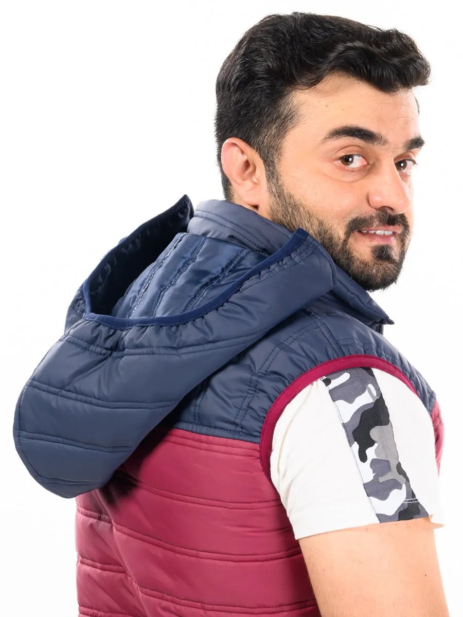 Navy Blue/Red Sleeveless Puffer Gilet Jacket