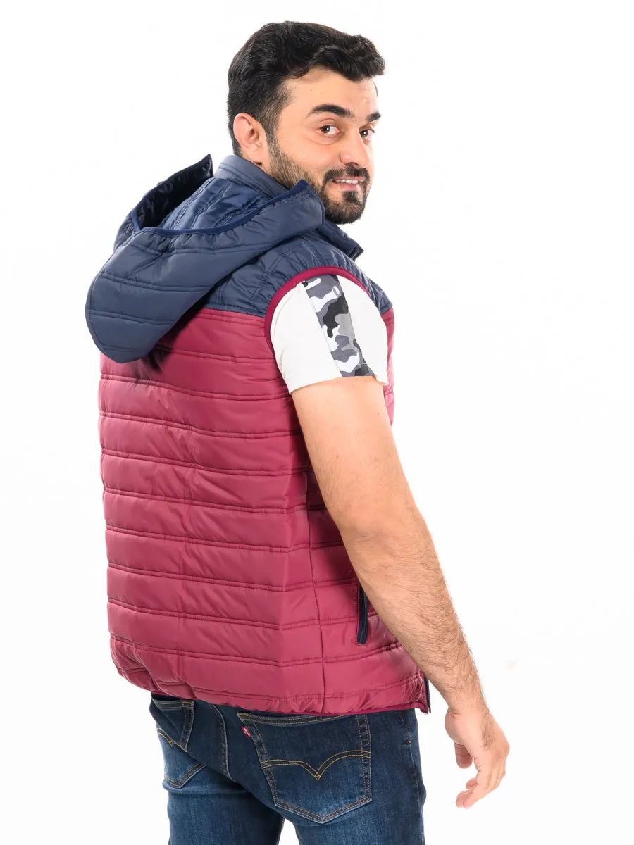 Navy Blue/Red Sleeveless Puffer Gilet Jacket