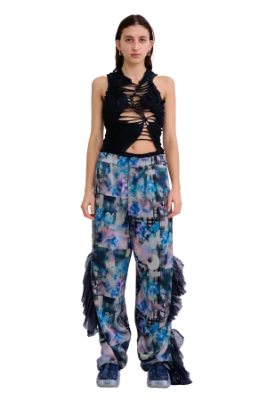 NAVY GARDEN BLUR DANTE RUFFLE TROUSER