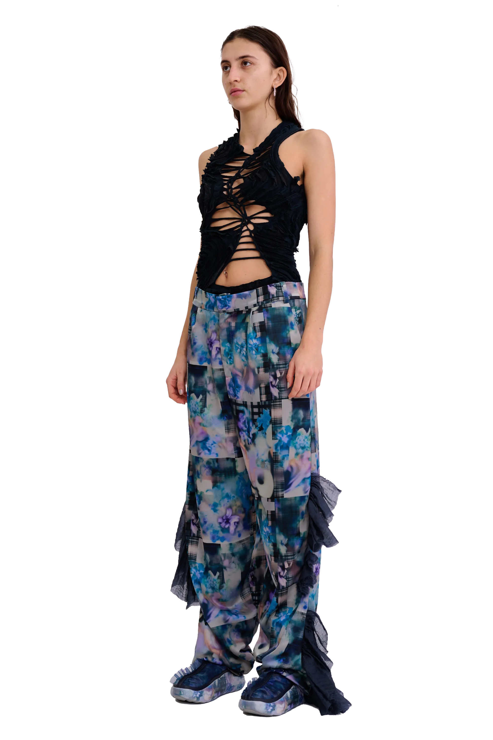 NAVY GARDEN BLUR DANTE RUFFLE TROUSER