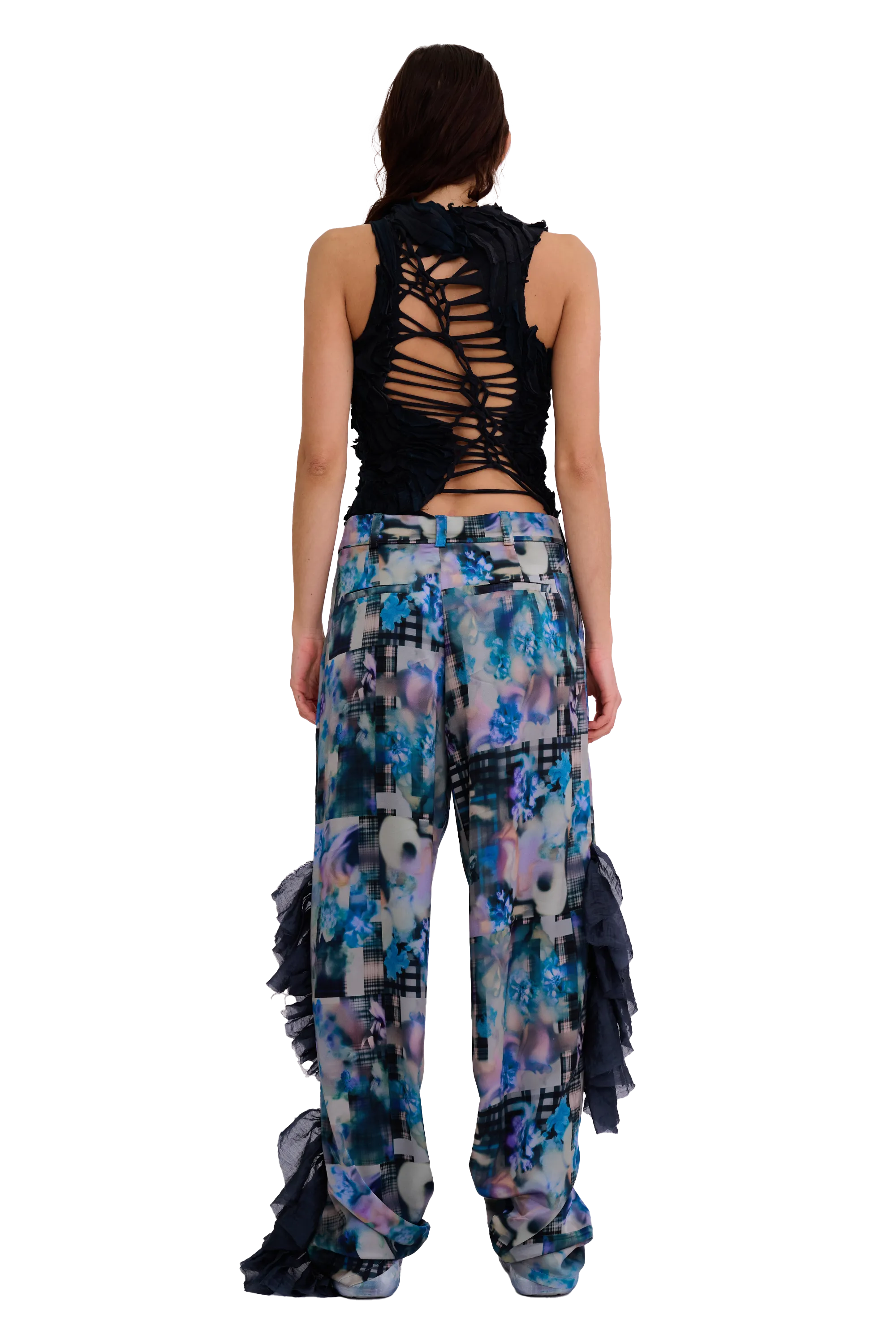 NAVY GARDEN BLUR DANTE RUFFLE TROUSER