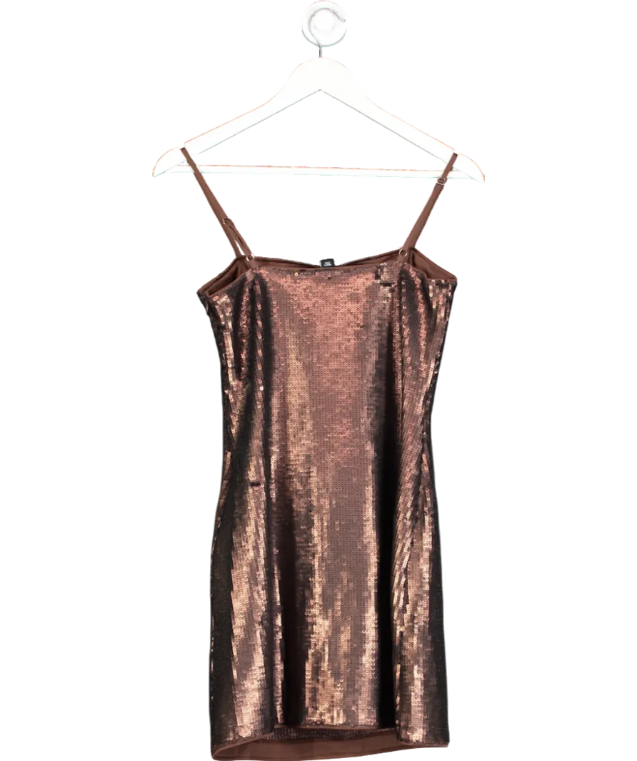 New Look Brown Matte Sequin Mini Dress UK 8