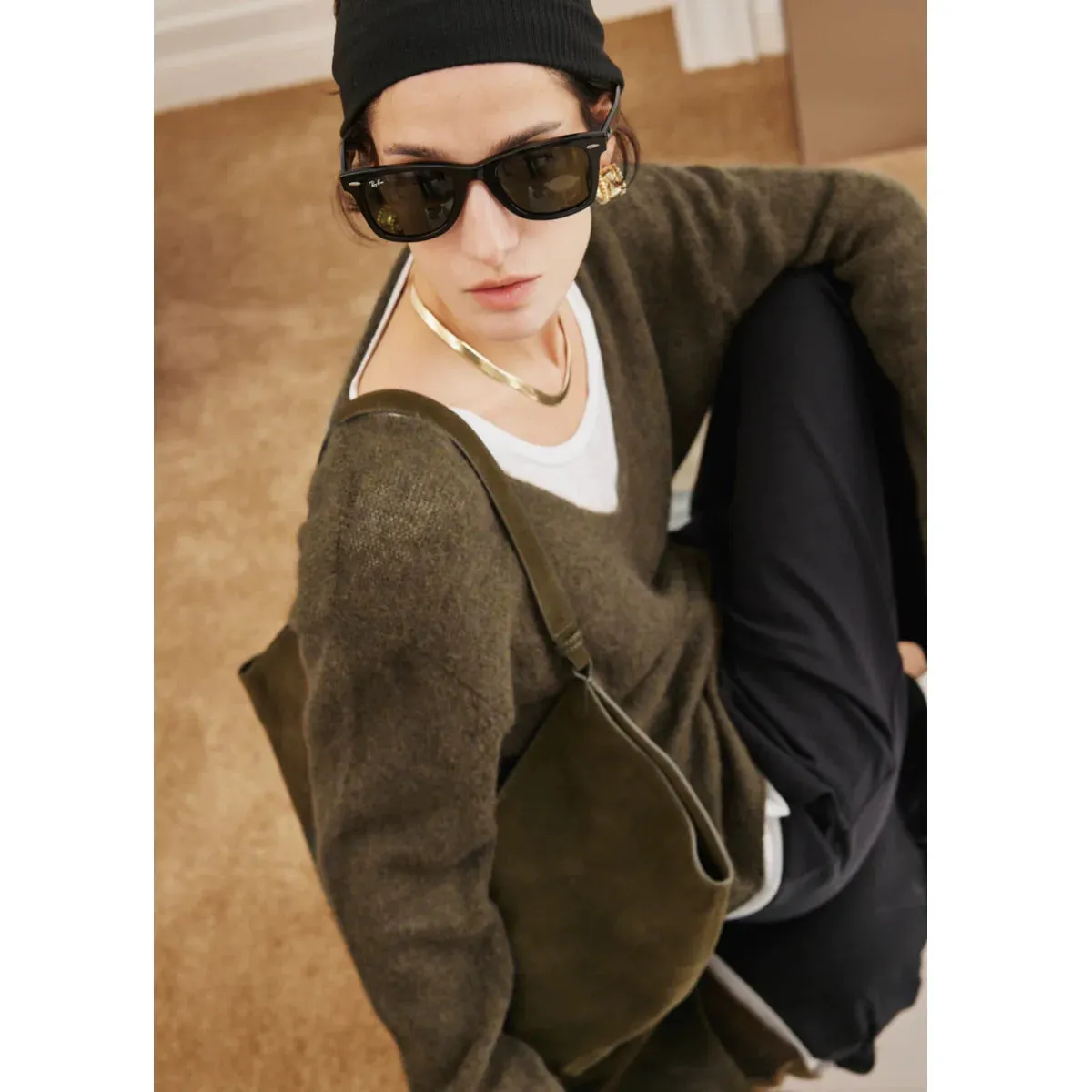 Olive Green V-Neck Sweater