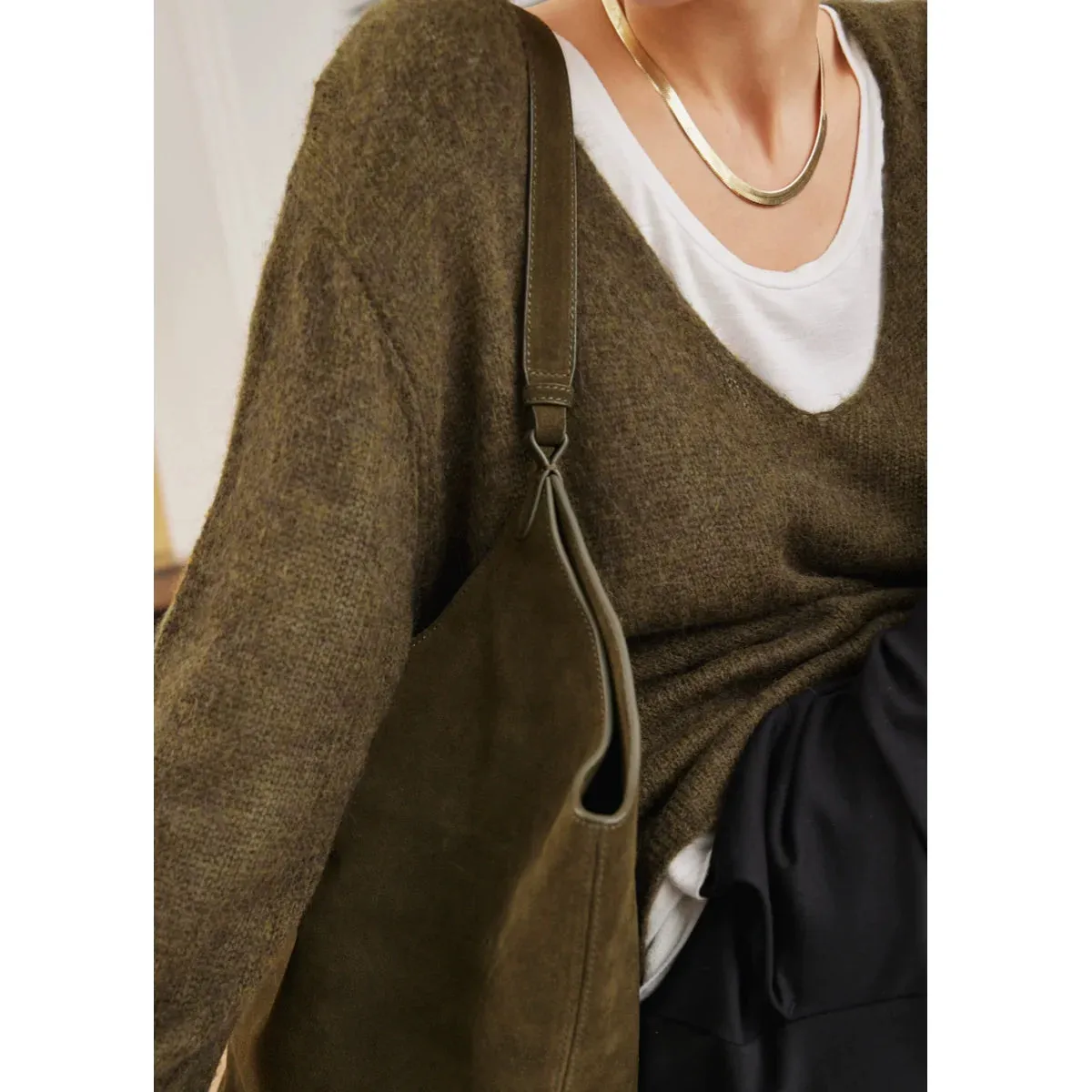 Olive Green V-Neck Sweater