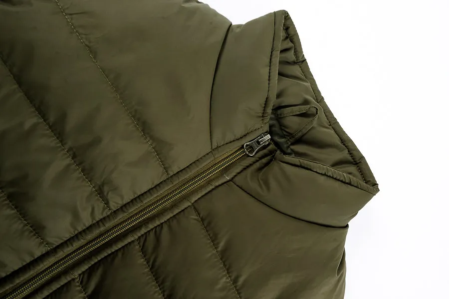 Olive Sleeveless Puffer Gilet Jacket