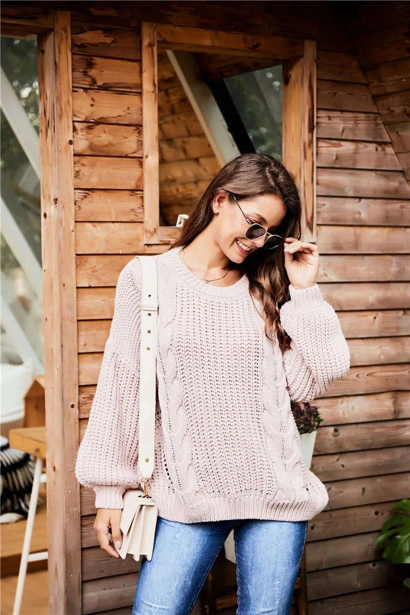 Original Design Women's New Round Neck Sweater Long-sleeved Openwork Sweater